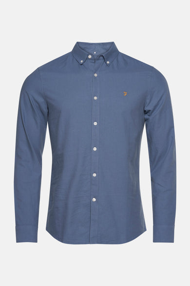 Chemise bleue à manches longues de FARAH, avec col boutonné et logo brodé.