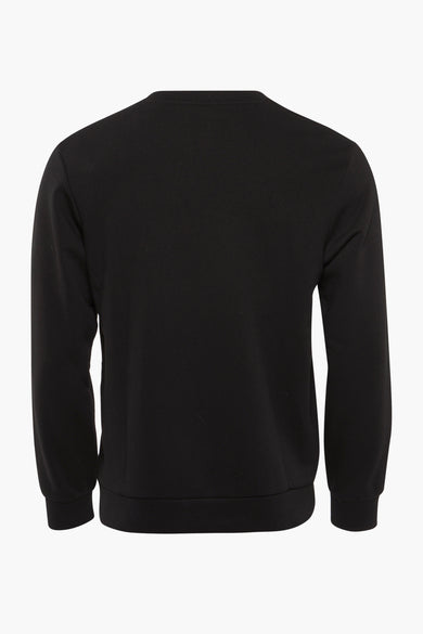Sweat-shirt noir à col rond de FILA, vue arrière, tissu lisse, bords-côtes au col et aux manches