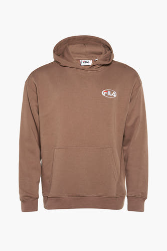 Bruine sweater met kap van FILA, met logo op de borst en een buidelzak.