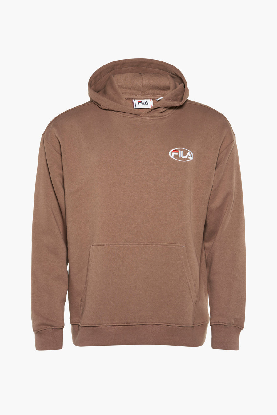 Bruine sweater met kap van FILA, met logo op de borst en een buidelzak.