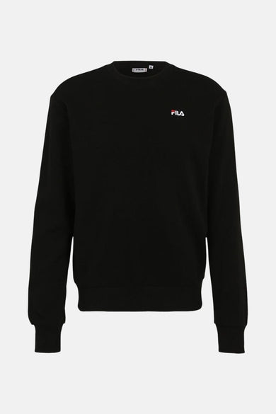 Zwarte ronde-hals sweater van FILA met klein logo op borst, voorzijde weergave