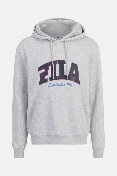Grijze hoodie met capuchon van FILA, voorzien van groot logo en "Established 1911" tekst, front view
