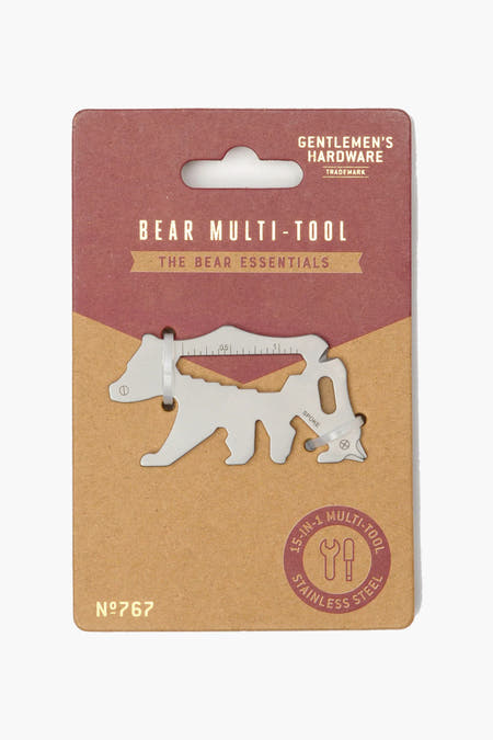 Multitool in de vorm van een beer van Gentlemen's Hardware, verpakt op een bruine kaart.