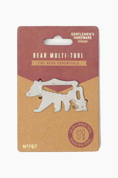 Multitool in de vorm van een beer van Gentlemen's Hardware, verpakt op een bruine kaart.