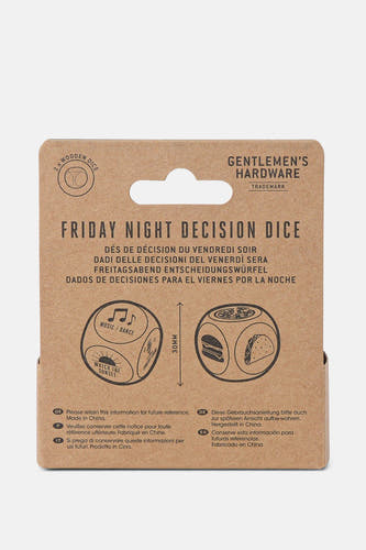 Veelkleurige cadeauartikelen van Gentlemen's Hardware, met dobbelstenen voor beslissingen op vrijdagavond.
