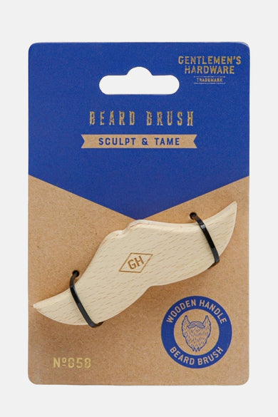 Meerklurig geschenk van Gentlemen's Hardware, met een houten baardborstel in een verpakking van blauw en bruin karton.