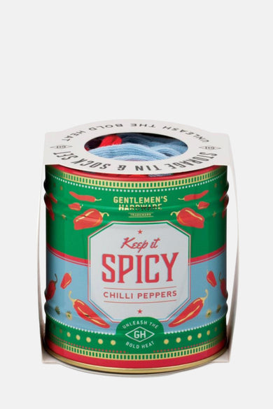 Multicolor sokken multipack van Gentlemen's Hardware, verpakt in een decoratief blik met chilipeper-motief.
