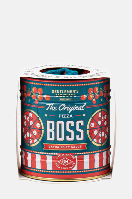 Sac cadeau multicolore de Gentlemen's Hardware, emballé dans une boîte à thème pizza.