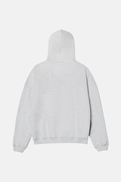 Grijs gilet van POMPEII, gezien vanaf de achterkant met een capuchon.