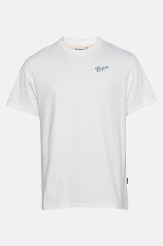 Ecru T-shirt met korte mouwen van POMPEII, met een klein logo op de borst en een label aan de zijkant.
