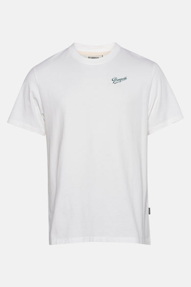 Ecru T-shirt met korte mouwen van POMPEII, met een klein logo op de borst en een label aan de zijkant.
