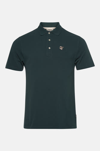 Groene polo met korte mouwen van POMPEII, met geborduurd logo op de borst en knoopsluiting.
