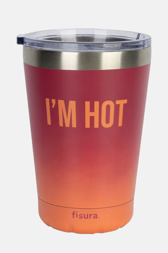Multikleurig cadeau van Fisura, met een tekst 'I'm hot' en een doorzichtige deksel.
