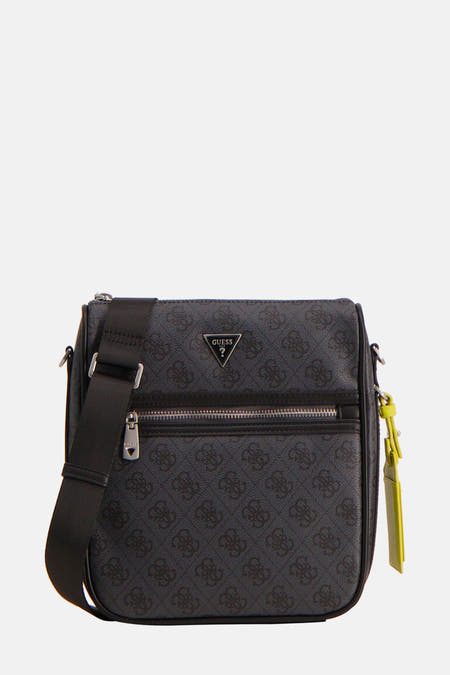 Sac à dos noir de Guess avec motif logo et accents jaunes.