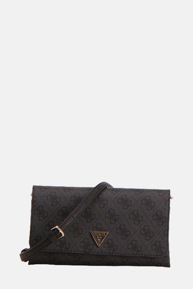 Zwarte schoudertas van Guess, met een all-over logoprint en een verstelbare schouderband.

