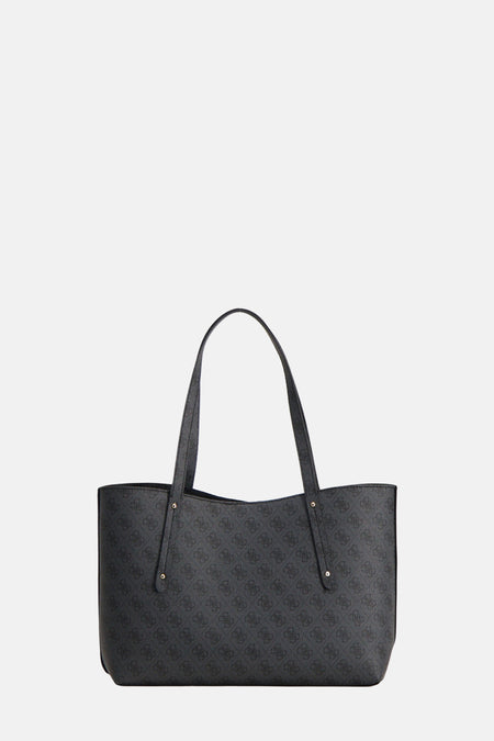 Sac à dos noir de Guess® avec un motif logo foncé et des bretelles avec des détails dorés.