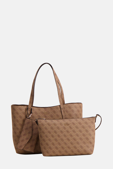 Bruine schoudertas van Guess met een all-over logoprint en extra etui.
