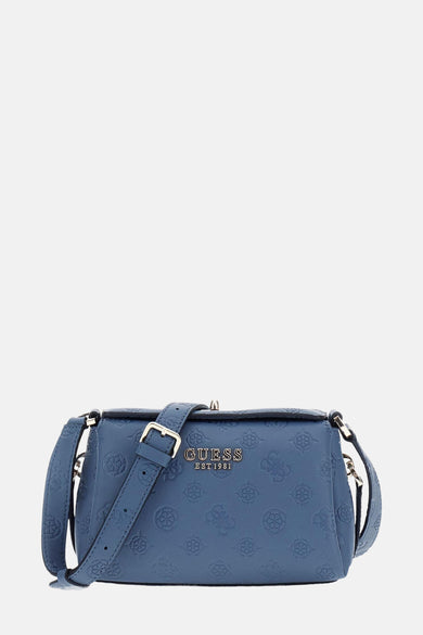 Sac à dos bleu de Guess, avec un motif subtil et une sangle d'épaule ajustable.