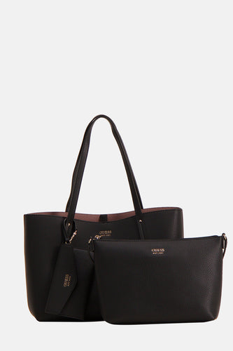 Zwarte Guess handtas set met een tote bag en clutch.