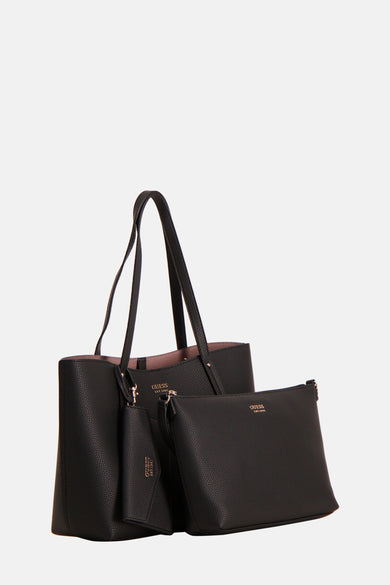 Sac à dos noir de Guess, avec une poche supplémentaire et un cintre avec le logo de la marque.