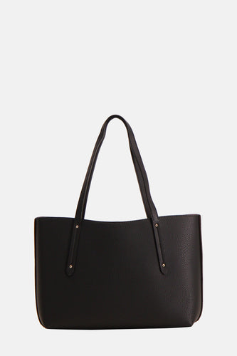 Zwarte leren shopper tas met lange hengsels.
