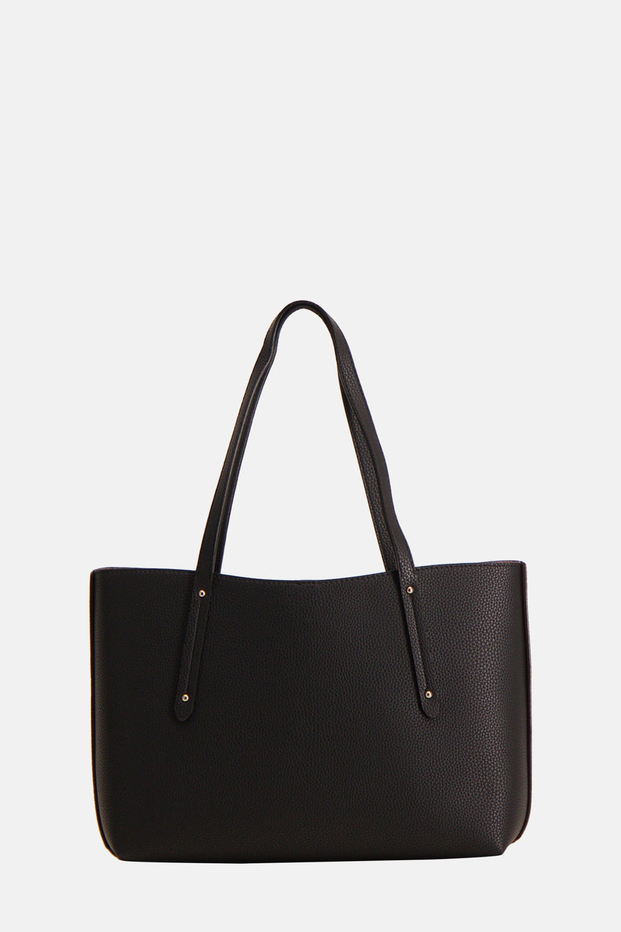 Zwarte leren shopper tas met lange hengsels.