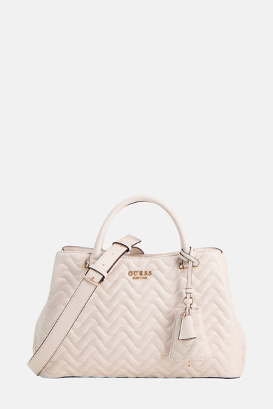 Witte handtas van Guess, met een zigzag stikselpatroon en een afneembare schouderriem.