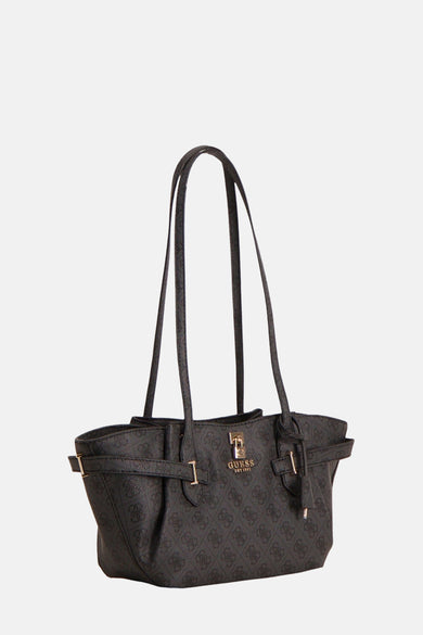 Sac à dos noir de Guess, avec imprimé logo partout et détails dorés.