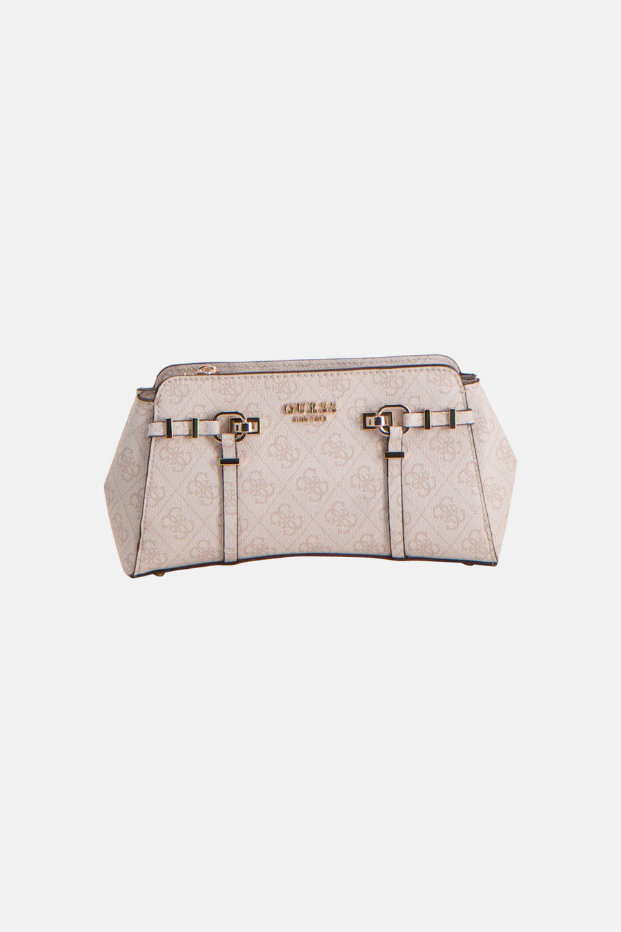 beige schoudertas van Guess met monogramprint en goudkleurige hardware details