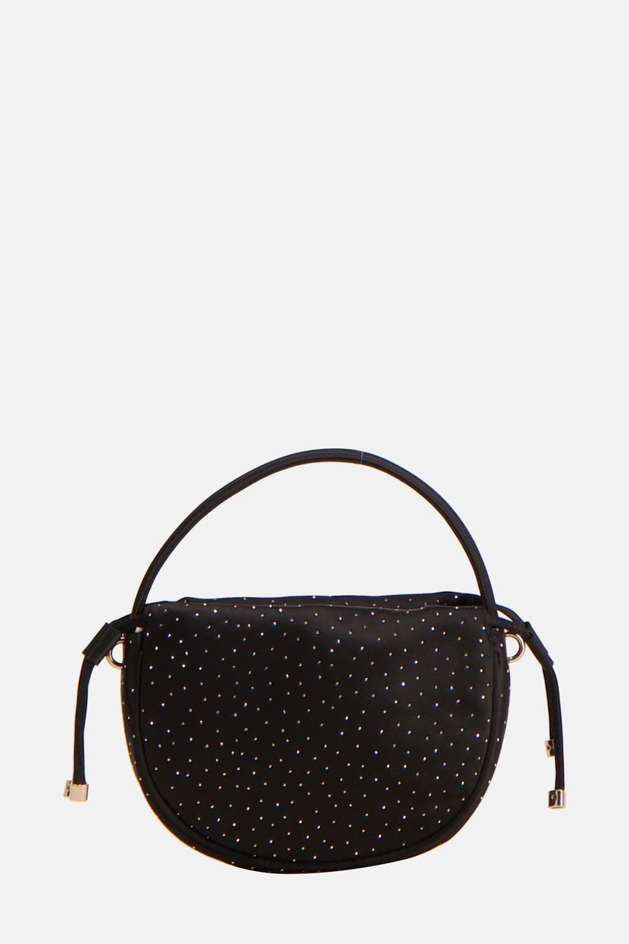 Zwarte handtas van Guess, versierd met subtiele strass steentjes en voorzien van een halfronde handgreep.
