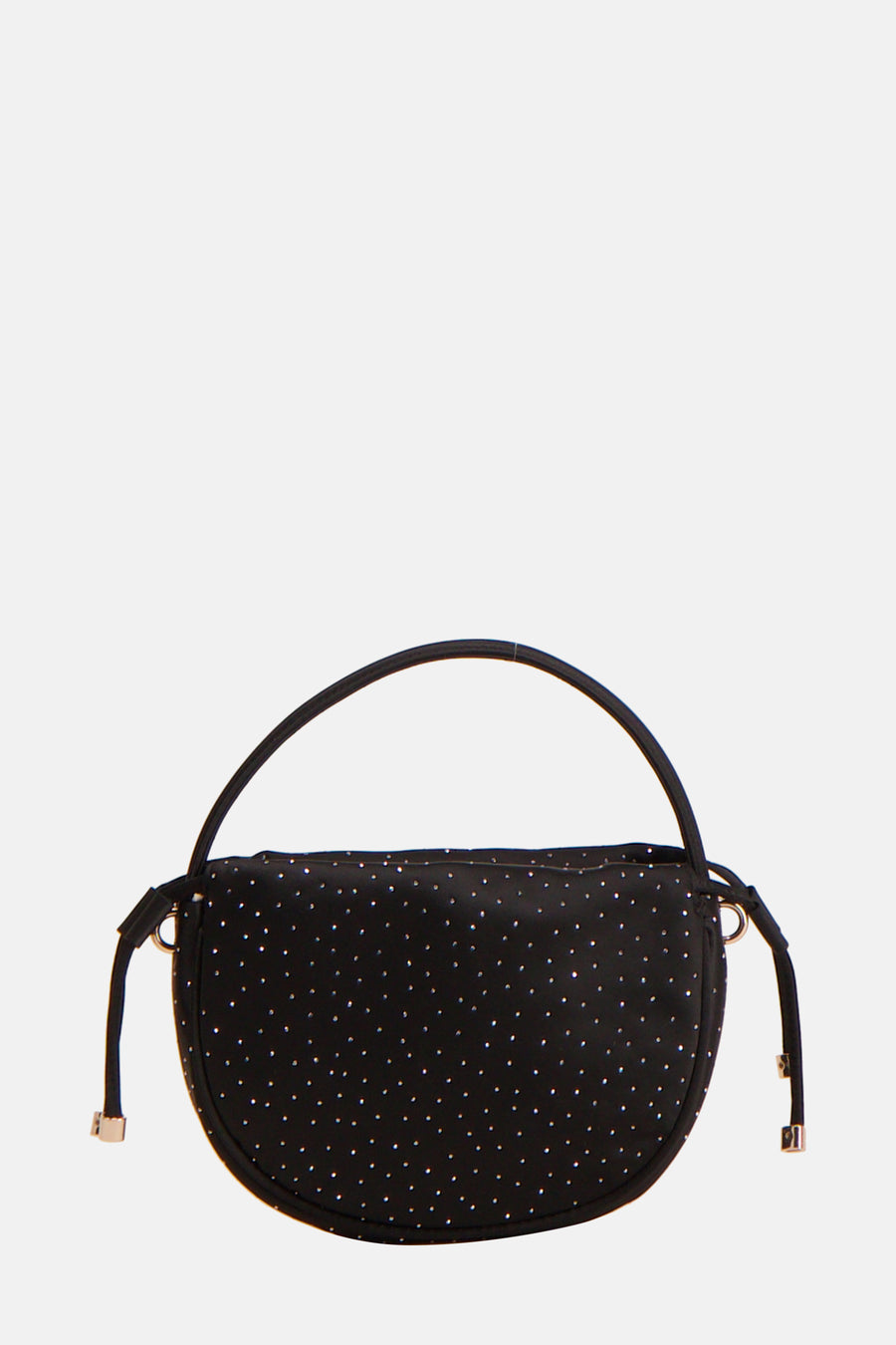 Zwarte handtas met zilveren studs.
