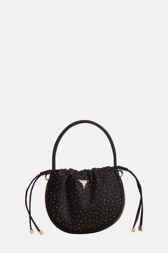 Sac à main noir de Guess, avec des taches argentées et une anse.