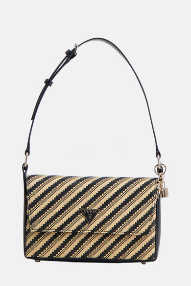 Sac à dos noir de Guess avec un motif tressé et une sangle d'épaule étroite.
