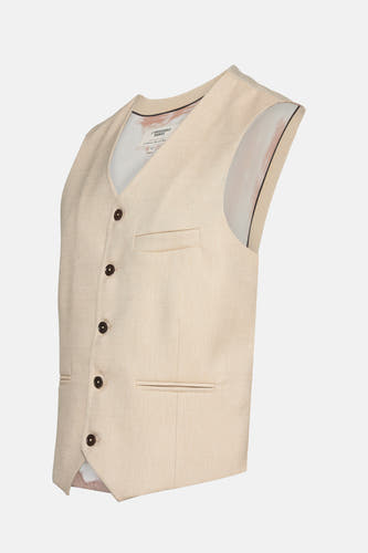 Beige gilet van Le Fabuleux Marcel de Bruxelles, met donkere knopen en subtiele zakdetails.