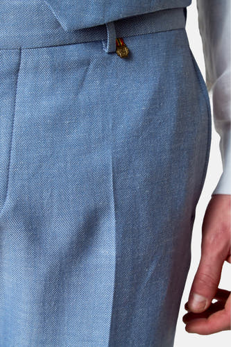 Pantalon de costume bleu Le Le Fabuxux Marcel de Br,, avec un motif motifon et des détails dorés.