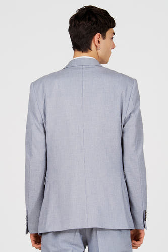 Blauwe blazer van Le Fabuleux Marcel de Bruxelles, gezien van achteren met subtiele textuur en een onopvallend patroon.