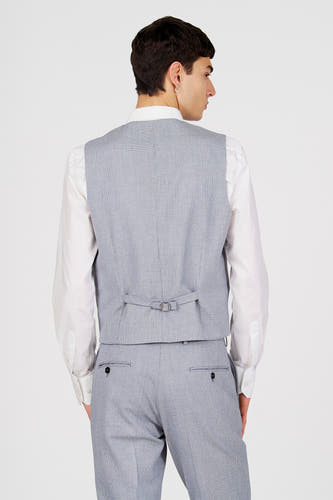 Blauw gilet van Le Fabuleux Marcel de Bruxelles, gezien van achteren, met verstelbare band en bijpassende pantalon.
