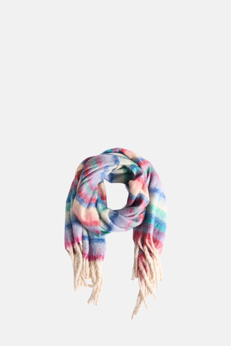 Multikleurige wintersjaal van Access® met geruite print en franjes.
