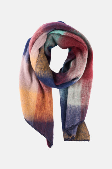 Écharpe d'hiver multicolore d'Access avec forme roulée et diverses dégradés de couleurs.