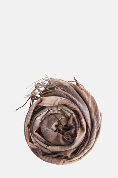 Châle d'été beige Access® avec un motif tissé et rayé et des franges.