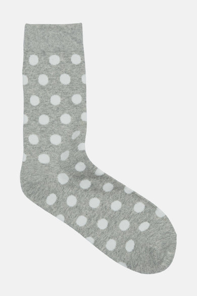 Grijze sokken van ACCESSORIES BY JACK & JONES, bedekt met witte stippen.
