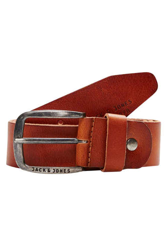 Bruine riem van ACCESSORIES BY JACK & JONES, lederen textuur met metalen gesp.