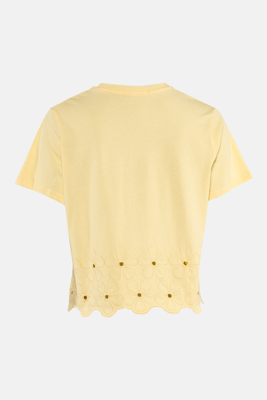 T-shirt à manches courtes jaune de HAILYS, avec un motif floral sur le bas.