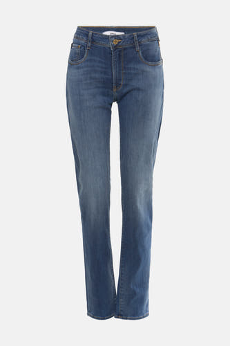 Blauwe rechte jeans van LE TEMPS DES CERISES in denim, met stiksels en zakken.