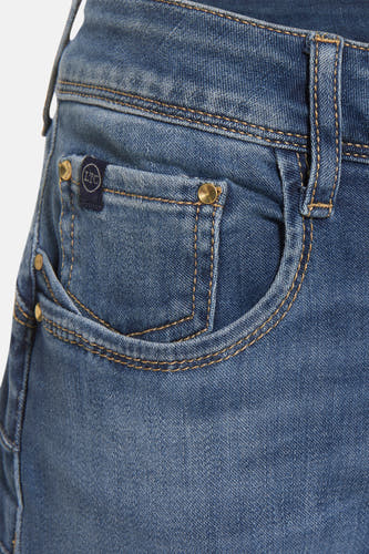Blauwe straight jeans van LE TEMPS DES CERISES, met zakken en stiksels.