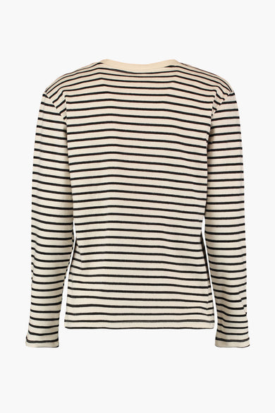 Wit gestreept T-shirt met lange mouwen van ZABAIONE, achteraanzicht, met een ronde hals.
