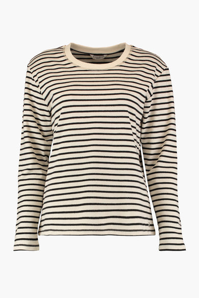 Wit T-shirt met lange mouwen van ZABAIONE, gestreept dessin met zwarte horizontale lijnen.