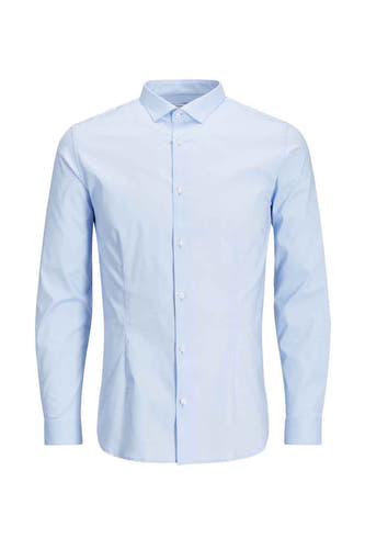 Blauw overhemd met lange mouwen van PREMIUM by JACK & JONES, met knoopsluiting.
