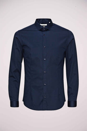 Blauw overhemd met lange mouwen van PREMIUM by JACK & JONES, effen en met knoopsluiting.