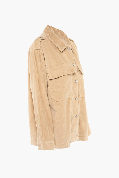 Veste courte beige de MILLENIUM, avec fermeture à boutons et poches poitrine, en vue latérale.